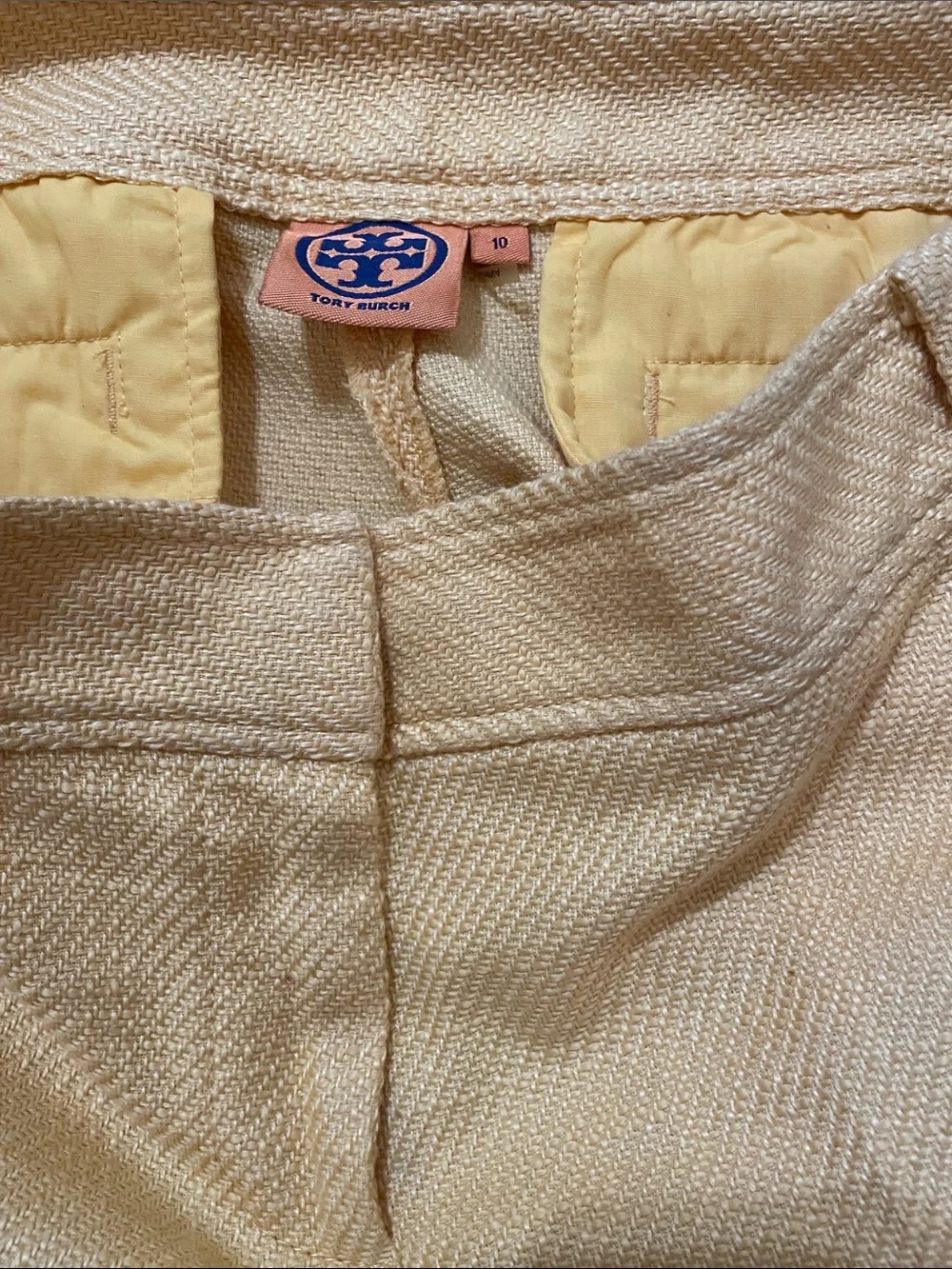 Tory Burch Textured Yellow  Pants Sz 10